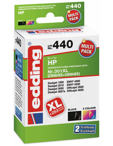 EDDING Tintenpatrone EDD-440, für HP 301XL/301XL (CH563EE/CH564EE), Multipack 2