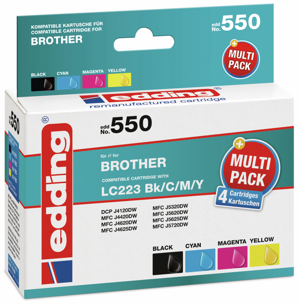 EDDING Tintenpatrone EDD-550, Brother LC223BK/C/M/Y, Multipack 4