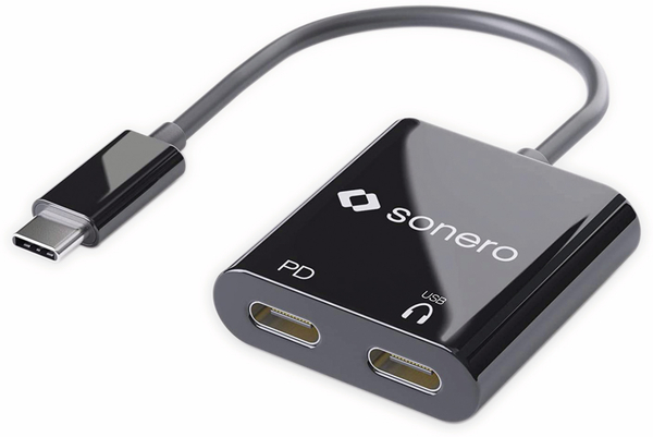 Sonero USB-Audio Konverter Premium, USB-C Stecker auf USB-C + Klinke Buchse