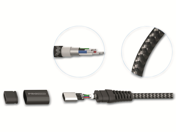 PROUSER USB-C Kabel 3er-Set, 50 cm/100 cm/200 cm, schwarz - Produktbild 2