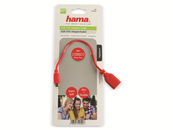 Hama Micro-USB OTG Kabel 135707, Flexi-Slim, rot, 0,15 m - Produktbild 2
