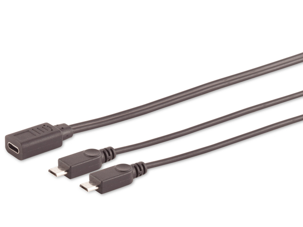 USB-C Y-Kabel, 2x USB Micro-B, schwarz, 0,3 m