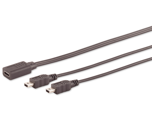 USB-C Y-Kabel, 2x USB Mini-B, schwarz, 0,3 m
