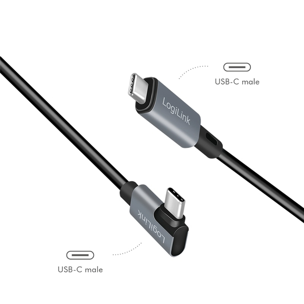 LOGILINK USB2.0 Typ-C CU0182, C/M 90°, PD, schwarz, 1,0m - Produktbild 3