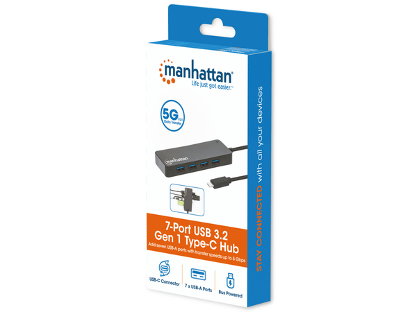 MANHATTAN USB 3.2 Hub, 7-Port, 1 Typ-C, schwarz - Produktbild 7