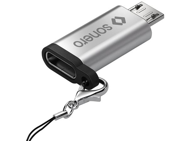 SONERO USB-Adapter OTG, Micro-USB auf USB-C Buchse, alu/silber