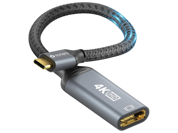SONERO USB-C/DP-Adapter, 4K60, 18Gbps, Stecker/Buchse, grau/schwarz, 10 cm - Produktbild 2