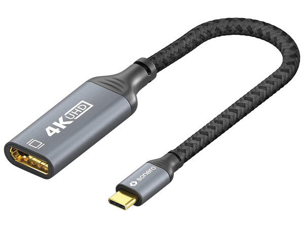 SONERO USB-C/DP-Adapter, 4K60, 18Gbps, Stecker/Buchse, grau/schwarz, 10 cm - Produktbild 3