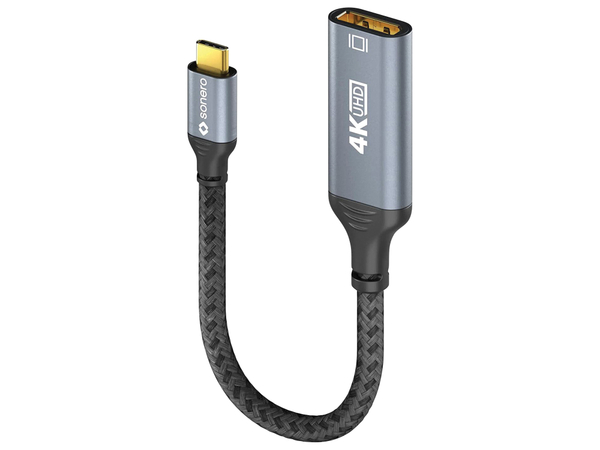 SONERO USB-C/DP-Adapter, 4K60, 18Gbps, Stecker/Buchse, grau/schwarz, 10 cm - Produktbild 4
