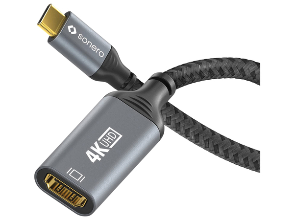 SONERO USB-C/HDMI-Adapter, 4K60, 18Gbps, Stecker/Buchse, grau/schwarz, 10 cm