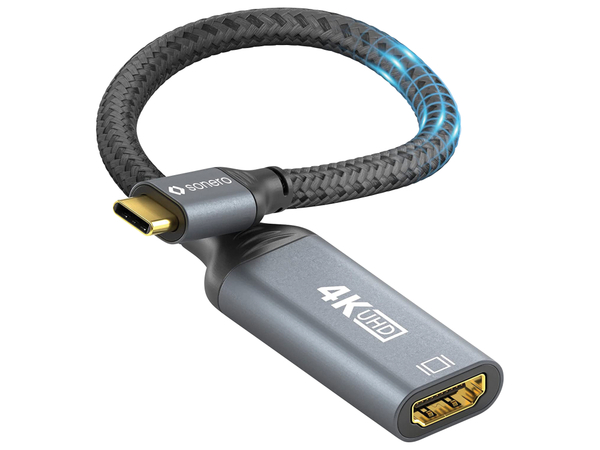 SONERO USB-C/HDMI-Adapter, 4K60, 18Gbps, Stecker/Buchse, grau/schwarz, 10 cm - Produktbild 2