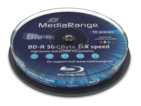 MEDIARANGE Blu-ray Disc BD-R 50 GB, Spindel, Inkjet printable, 10 Stück