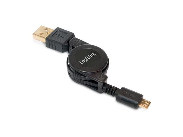 LogiLink USB 2.0 Kabel USB-A/Micro-USB, 0,75 m, Aufrollautomatik