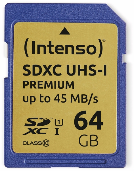 Intenso SDXC Card 3421490, 64 GB, Class 10, UHS-I
