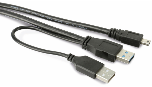 USB 3.0 Y-Stromversorgungskabel, A/Mini-B + Power, 0,8 m