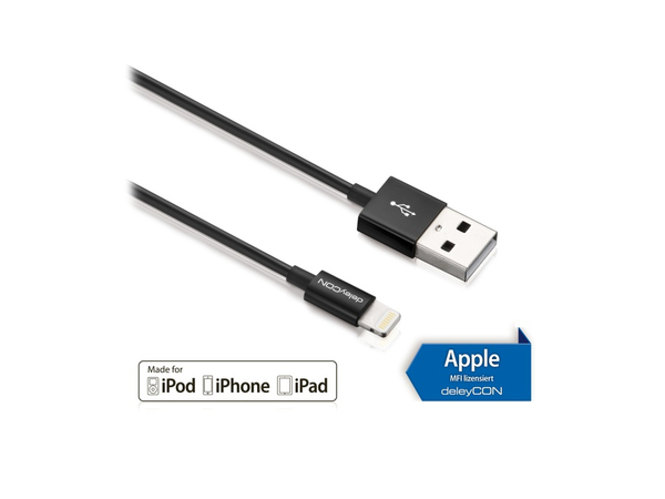DELEYCON USB-Daten/Ladekabel MK-MK405L für Apple, 2 m, schwarz