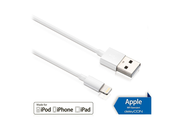 Deleycon USB-Daten/Ladekabel MK-MK399 für Apple, 2 m, weiß