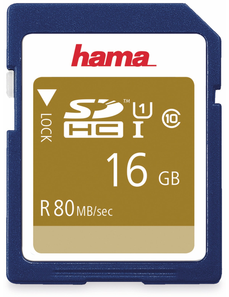 HAMA SDHC Card 124134, 16 GB, Class 10, UHS-I, 80 MB/s