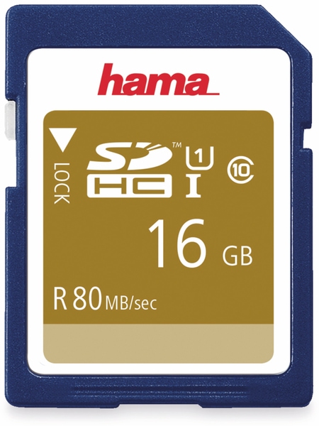 Hama SDHC Card 124134, 16 GB, Class 10, UHS-I, 80 MB/s