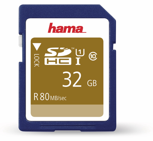 Hama SDHC Card 124135, 32 GB, Class 10, UHS-I, 80 MB/s