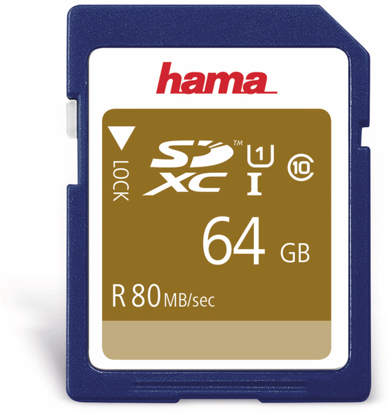 HAMA SDXC Card 124136, 64 GB, Class 10, UHS-I, 80 MB/s