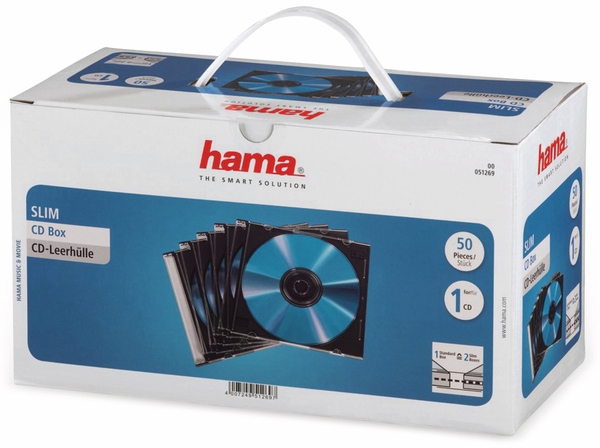 Hama CD-Leerhüllen, Slim, 50 Stück, transparent/schwarz