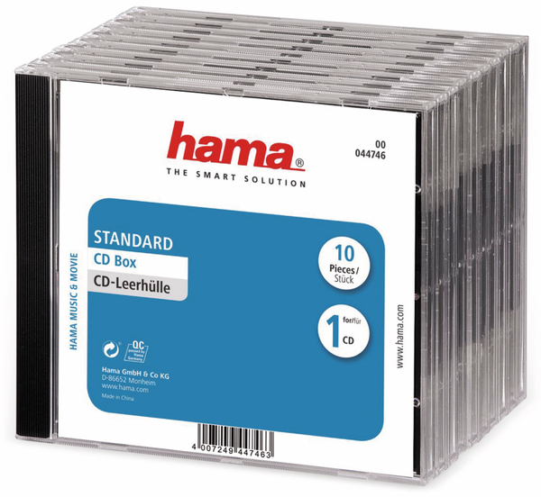 Hama CD-Leerhüllen, Standard, 10 Stück, transparent/schwarz