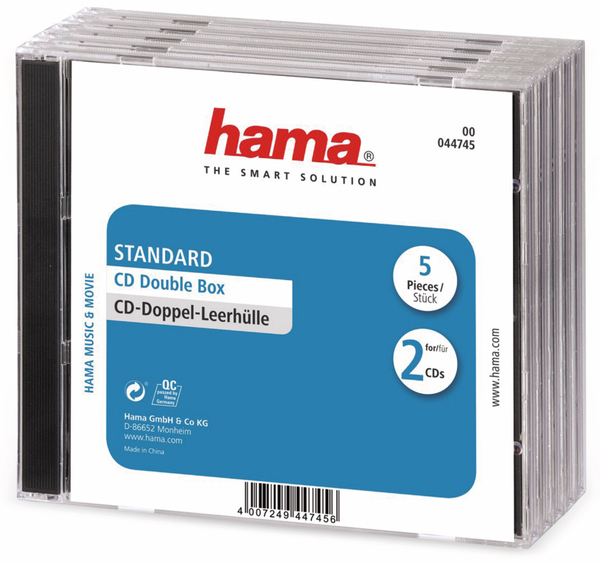 Hama CD-Doppel-Leerhüllen, Standard, 5 Stück