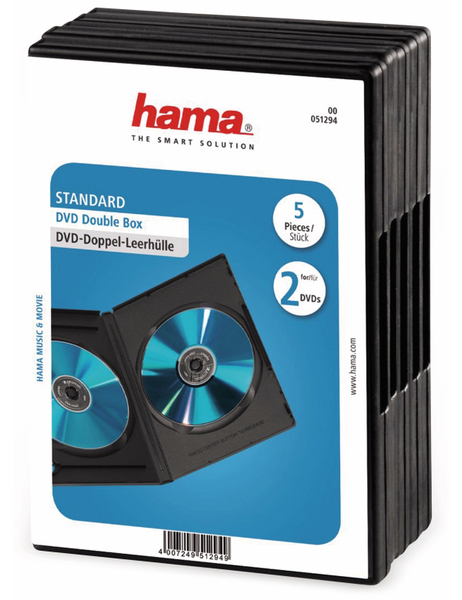 Hama DVD-Doppel-Leerhüllen, Standard, 5 Sück, schwarz