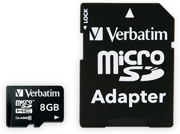 Verbatim MicroSDHC Card Premium, 8 GB, Class 10, inkl. Adapter