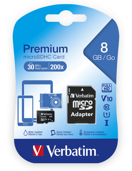 Verbatim MicroSDHC Card Premium, 8 GB, Class 10, inkl. Adapter - Produktbild 2