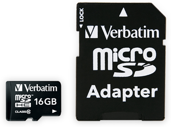 VERBATIM MicroSDHC Card Premium, 16 GB, Class 10, inkl. Adapter