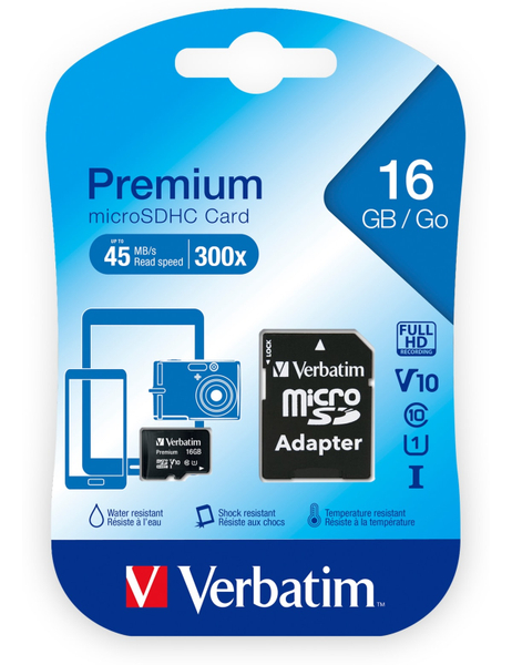 VERBATIM MicroSDHC Card Premium, 16 GB, Class 10, inkl. Adapter - Produktbild 2
