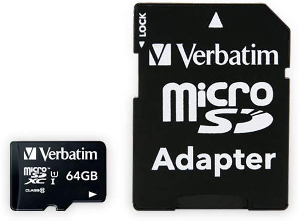 VERBATIM MicroSDXC Card Premium, 64 GB, Class 10, inkl. Adapter