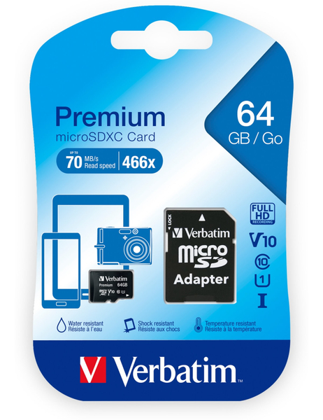 VERBATIM MicroSDXC Card Premium, 64 GB, Class 10, inkl. Adapter - Produktbild 2