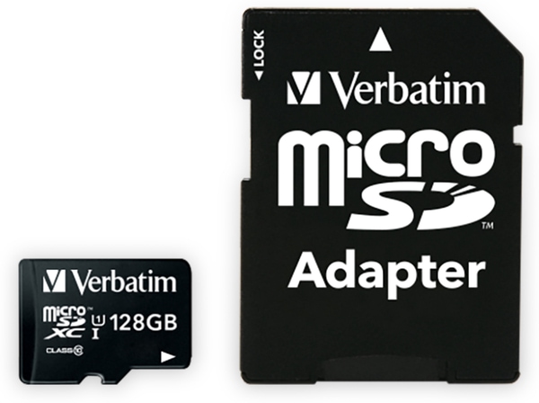 VERBATIM MicroSDXC Card Premium, 128 GB, Class 10, inkl. Adapter