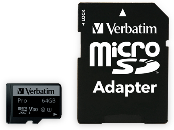 Verbatim MicroSDXC Card Pro, 64 GB, Class 10, inkl. Adapter