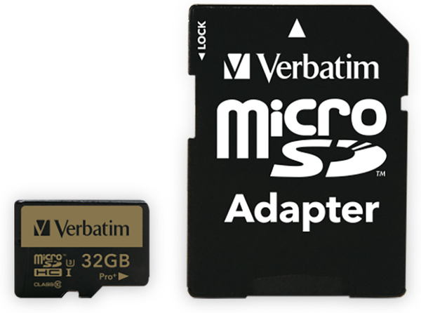 Verbatim MicroSDHC Card Pro+, 32 GB, Class 10, inkl. Adapter