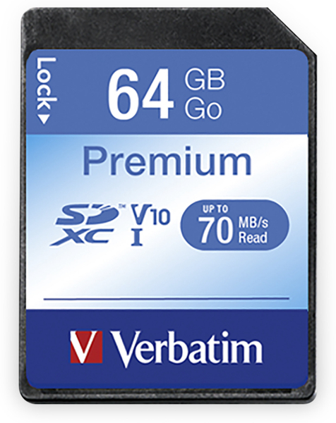 VERBATIM SDXC Card Premium, 64 GB, Class 10