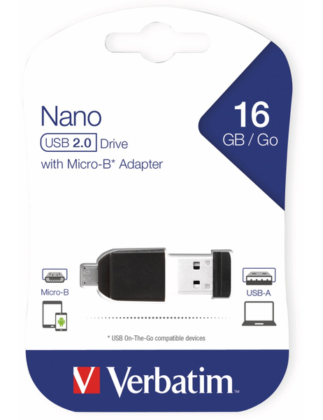 VERBATIM USB 2.0 OTG 16 GB, mit Micro-B Adapter - Produktbild 2