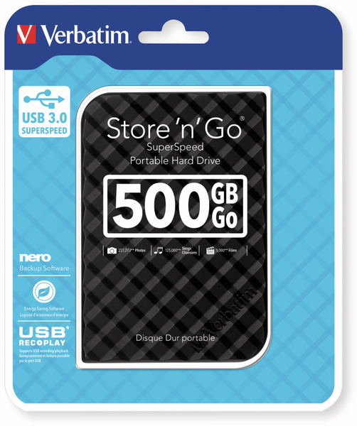 Verbatim USB3.0 HDD Store´n´Go Gen2, 500 GB, schwarz - Produktbild 2