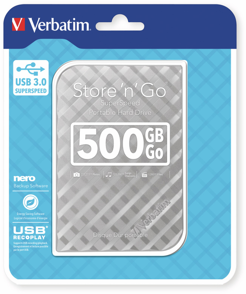 Verbatim USB3.0 HDD Store´n´Go Gen2, 500 GB, silber - Produktbild 2