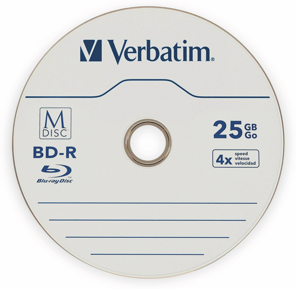 VERBATIM M-Disc BD-R, 25 GB, 25 Stück, Blau-weiß Oberfläche