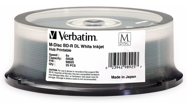 Verbatim M-Disc BD-R, 50 GB, 25 Stück, Bedruckbar - Produktbild 2