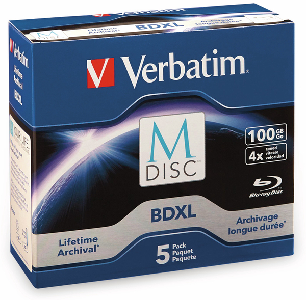 Verbatim M-Disc BD-R, 100 GB, 5 Stück, Blau-weiß Oberfläche - Produktbild 2