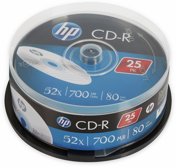 HP CD-R 80Min, 700MB, 52x, Cakebox, 25 CDs, Silver Surface