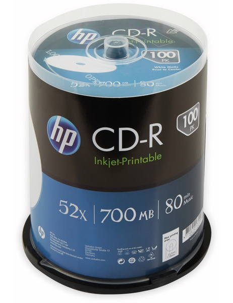 HP CD-R 80Min, 700MB, 52x, Cakebox, 100 CDs, bedruckbar