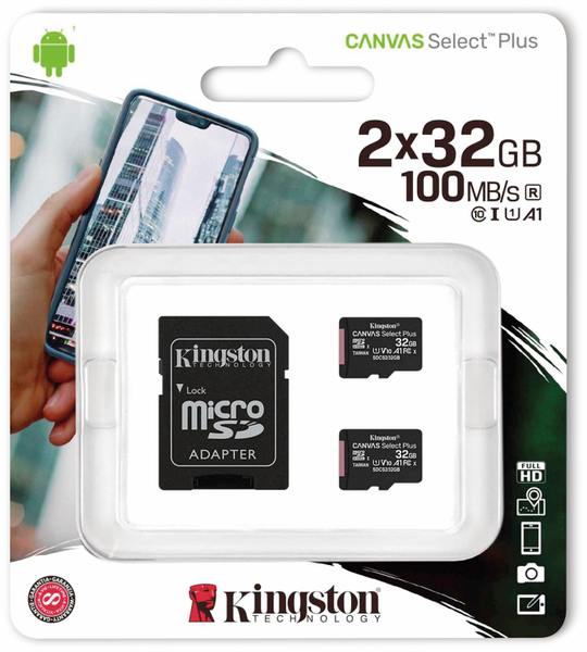 KINGSTON MicroSD-Card Canvas Select, Plus, 32 GB, 2er Pack