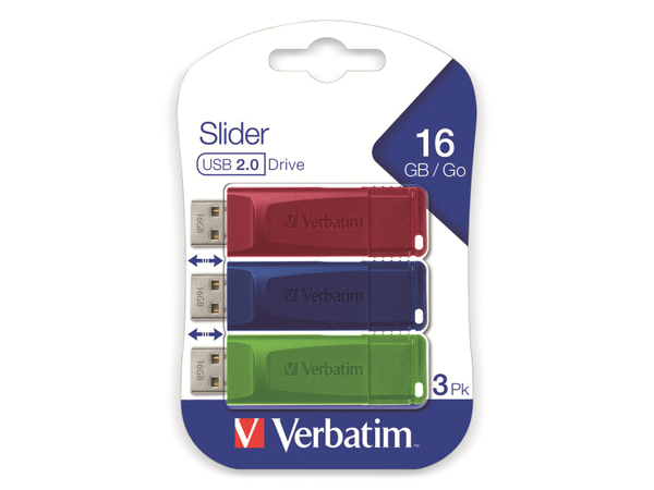 VERBATIM USB-Stick Slider, 16 GB, 3er Pack