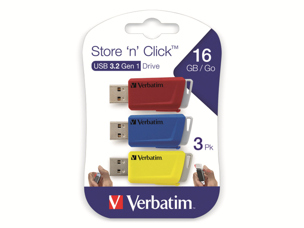 VERBATIM USB-Stick Click, 16 GB, 3er Pack